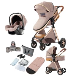 Premium High View Reversible Baby Stroller 3 in 1 Combo - Bidirectional Infant Pushchair, Stepless Reclining Sitting & Lying Bassinet, One-Hand Foldable Travel System Carriage with 6 Gifts & 5-Point Harness for 0-4 Years