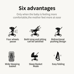 Premium High View Reversible Baby Stroller 3 in 1 Combo - Bidirectional Infant Pushchair, Stepless Reclining Sitting & Lying Bassinet, One-Hand Foldable Travel System Carriage with 6 Gifts & 5-Point Harness for 0-4 Years