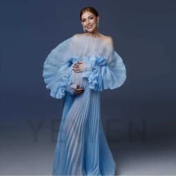 2025 Custom Color Organza Pleated Maternity Dress for Photoshoot Plus Size Pregnancy Photography Gown Baby Shower Dress YEWEN