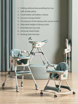 Foldable Reclining Baby Dining Table Set Multifunctional Adjustable Height Children's Seat with Dinner Chairs for Kids