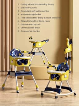 Foldable Reclining Baby Dining Table Set Multifunctional Adjustable Height Children's Seat with Dinner Chairs for Kids
