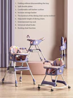 Foldable Reclining Baby Dining Table Set Multifunctional Adjustable Height Children's Seat with Dinner Chairs for Kids