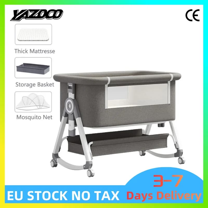 2026 Elegant Foldable Baby Crib, Multi‑Functional Height Adjustable Movable Bedside Swing Cradle, Portable Infant Sleeping Bed for Newborn Home & Travel Use