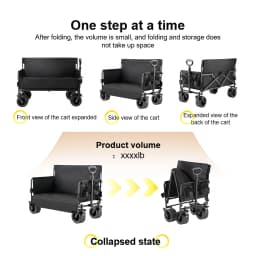 200KG Heavy Duty Folding Camping Cart 150L Large Capacity Utility Wagon All Terrain Removable Wheels Foldable Beach Trolley Outdoor Picnic Shopping Garden Push Cart Portable Collapsible Stroller Wagon with Side Door Sofa Bed Chair