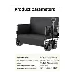 200KG Heavy Duty Folding Camping Cart 150L Large Capacity Utility Wagon All Terrain Removable Wheels Foldable Beach Trolley Outdoor Picnic Shopping Garden Push Cart Portable Collapsible Stroller Wagon with Side Door Sofa Bed Chair