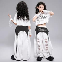 Kid Kpop Hip Hop Clothing White Letters Strap Tank Crop T Shirt Top Casual Distressed Pants for Girl Jazz Dance Costumes Clothes