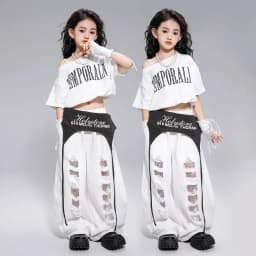 Kid Kpop Hip Hop Clothing White Letters Strap Tank Crop T Shirt Top Casual Distressed Pants for Girl Jazz Dance Costumes Clothes