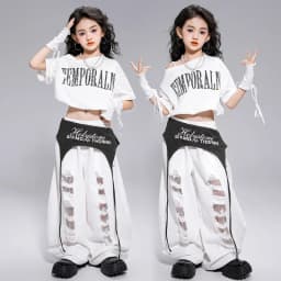 Kid Kpop Hip Hop Clothing White Letters Strap Tank Crop T Shirt Top Casual Distressed Pants for Girl Jazz Dance Costumes Clothes