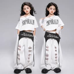 Kid Kpop Hip Hop Clothing White Letters Strap Tank Crop T Shirt Top Casual Distressed Pants for Girl Jazz Dance Costumes Clothes