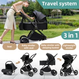 Premium 3 In 1 High Sight Baby Stroller Travel Kit Including Certified Infant Car Seat, Super Light Sturdy Aluminum Alloy Frame, Breathable Cool Air Mesh Summer Seat Pad, Automatic One-Click Fold Infant Pushchair, Multi-Gear Lie Flat Toddler Carriage With