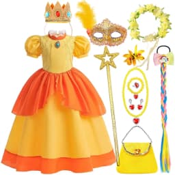 2026 Girl Cosplay New Yellow Cartoon Princess Dress Set Ruffled Puffy Skirt Accessories Outfit Halloween Birthday Party Costume