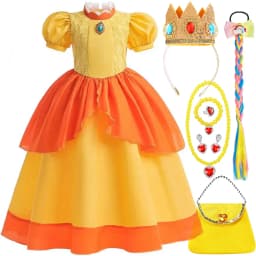 2026 Girl Cosplay New Yellow Cartoon Princess Dress Set Ruffled Puffy Skirt Accessories Outfit Halloween Birthday Party Costume