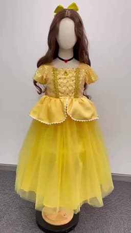 2026 Girl Cosplay New Yellow Cartoon Princess Dress Set Ruffled Puffy Skirt Accessories Outfit Halloween Birthday Party Costume