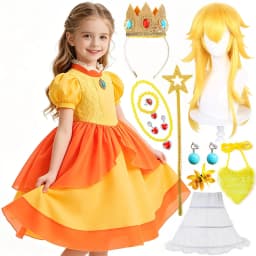 2026 Girl Cosplay New Yellow Cartoon Princess Dress Set Ruffled Puffy Skirt Accessories Outfit Halloween Birthday Party Costume