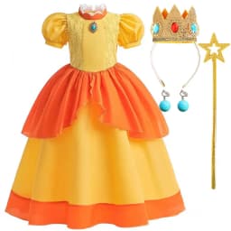 2026 Girl Cosplay New Yellow Cartoon Princess Dress Set Ruffled Puffy Skirt Accessories Outfit Halloween Birthday Party Costume