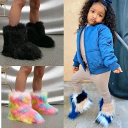 2026 NEW Kids Boots Winter Shoes New Faux Fur Toddler Girl Boots Fashion Colorful Fur Children Ankle Snow Boots Warm Shoes Girls