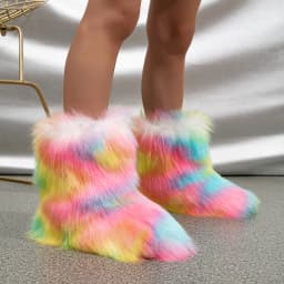 2026 NEW Kids Boots Winter Shoes New Faux Fur Toddler Girl Boots Fashion Colorful Fur Children Ankle Snow Boots Warm Shoes Girls