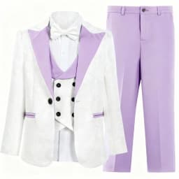 Premium Jacquard Boy's 3PCS Suit Best Selling Light Purple Classic Outfit For Boys Suitable For Ring Boys Campus Includes Blazer