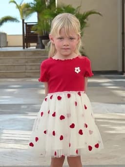 Dave Bella Children's Dress Summer New Girls Baby Gentle Cute Love Embroidery Red Mesh Princess Dress Party Outdoor DB2252324