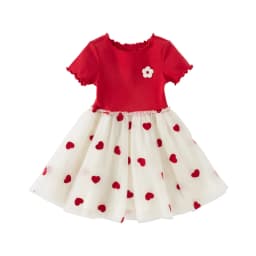 Dave Bella Children's Dress Summer New Girls Baby Gentle Cute Love Embroidery Red Mesh Princess Dress Party Outdoor DB2252324