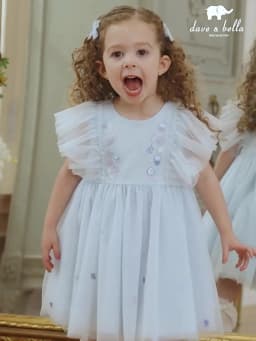 Dave Bella Girls Baby Princess Dress Summer Sweet Shell Embroidery Kids Mesh Elegant Dress Party Outdoor Seaside DB2251295