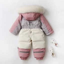 AYNIGIELL Winter Children Coat Patchwork Snowsuit 2-5 Y Boys Fur Lining Overalls Thicken Kids Hooded Ski Suit Girls Warm Outwear
