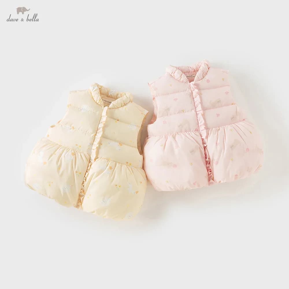 Dave Bella Children's Down Vest Autumn Winter Fashion Casual Sweet Cute Print Girls Baby Outerwear Jacket Outdoor Warm DB4253620