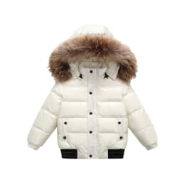 2-10Y Children's Genuine Down Jacket Kids Large Fur Collar Thickened Boys Girls Warm Jacket Waterproof Teenagers Winter Coat