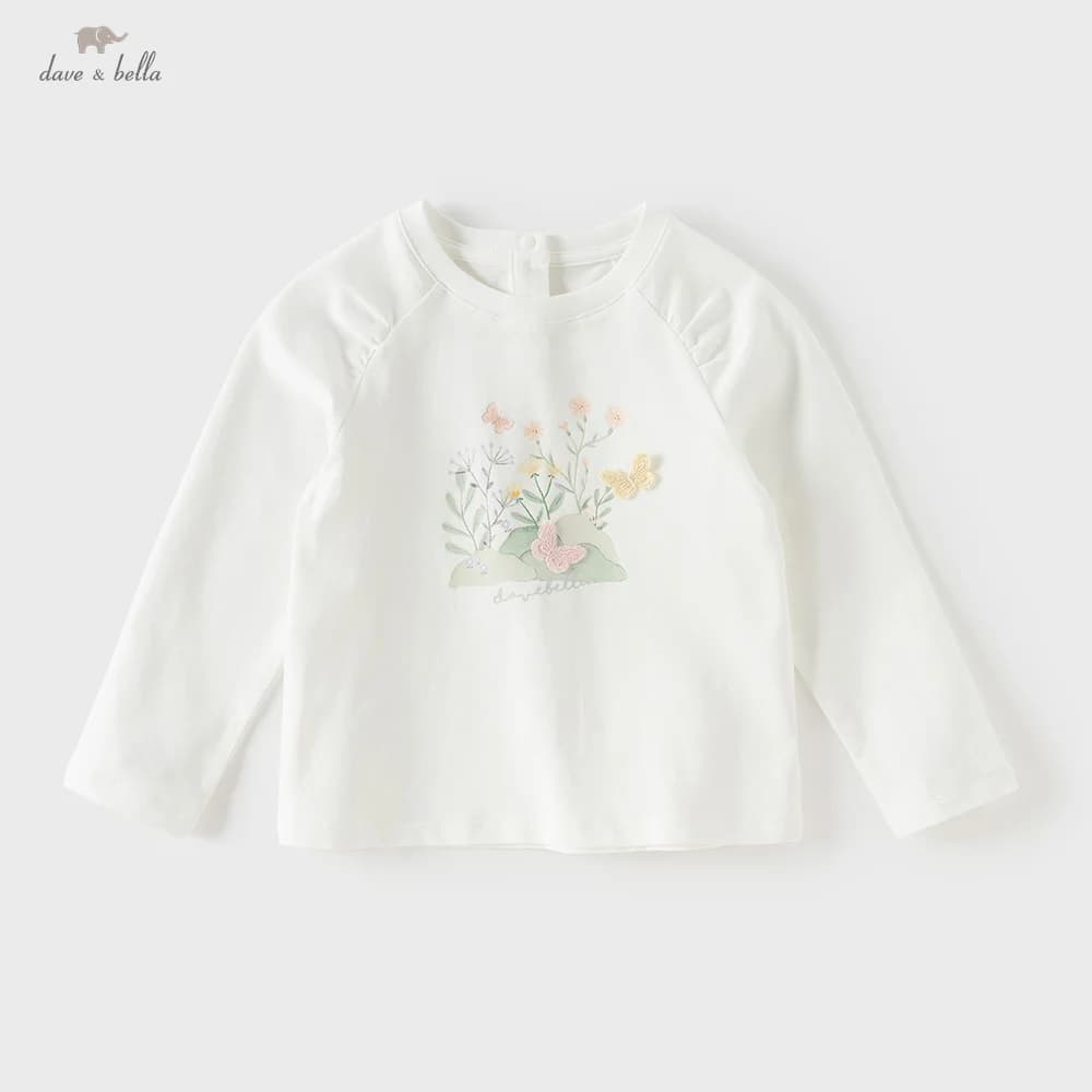 Dave Bella Children T-shirt Girl Clothes Spring Autumn Baby Cotton Sweet Pullover Bottoming Top Long Sleeve Breathable DB1260234