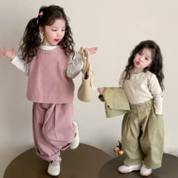 Children Spring Autumn Casual Clothing Set Girls Workwear Vest + Casual Wide-Leg Pants + Base Layer Three-Piece Set