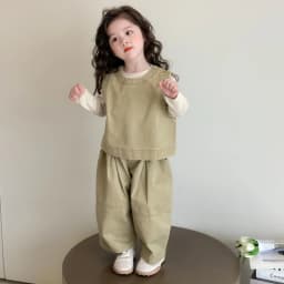 Children Spring Autumn Casual Clothing Set Girls Workwear Vest + Casual Wide-Leg Pants + Base Layer Three-Piece Set