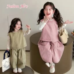 Children Spring Autumn Casual Clothing Set Girls Workwear Vest + Casual Wide-Leg Pants + Base Layer Three-Piece Set