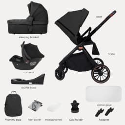 BabyVoyage 4-in-1 Baby Stroller Travel System with Car Seat, ISOFIX Base, High-View Newborn Pram, Bassinet, and 360° Reversible Foldable Design