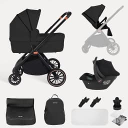 BabyVoyage 4-in-1 Baby Stroller Travel System with Car Seat, ISOFIX Base, High-View Newborn Pram, Bassinet, and 360° Reversible Foldable Design
