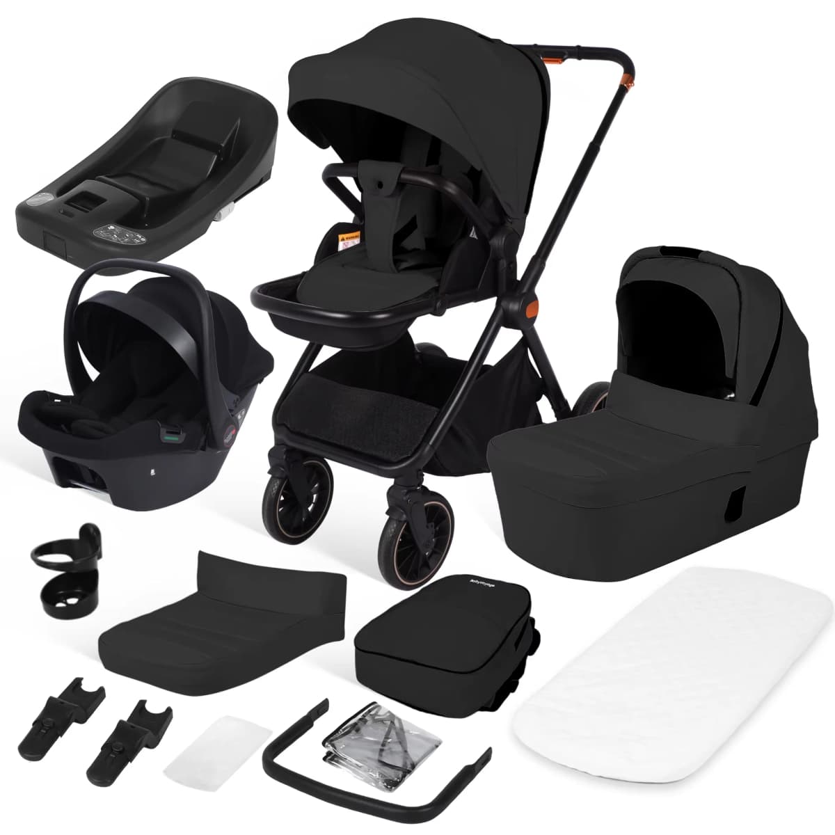 BabyVoyage 4-in-1 Baby Stroller Travel System with Car Seat, ISOFIX Base, High-View Newborn Pram, Bassinet, and 360° Reversible Foldable Design