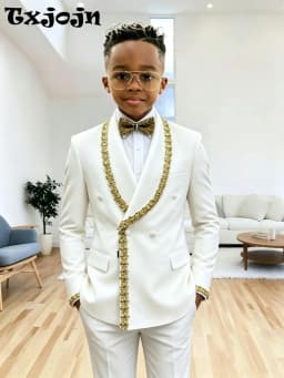 Golden Crystal Boys Suit Set 2 Pieces For Birthday Party Double Breasted Kids Slim Fit Suits Wedding Guest Clothes Plus Size