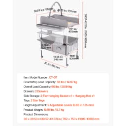 SucceBuy Baby Changing Table Foldable Diaper Change Station with 2 Fabric Drawers Side Basket & Hanging Rod Adjustable Height