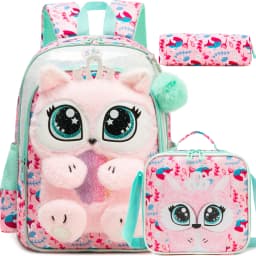 Meetbelify Kids Backpacks for Girls School Backpack with Lunch Bag Pencil Case for Elementary Student Ages 6 to 8