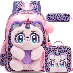 Meetbelify Kids Backpacks for Girls School Backpack with Lunch Bag Pencil Case for Elementary Student Ages 6 to 8