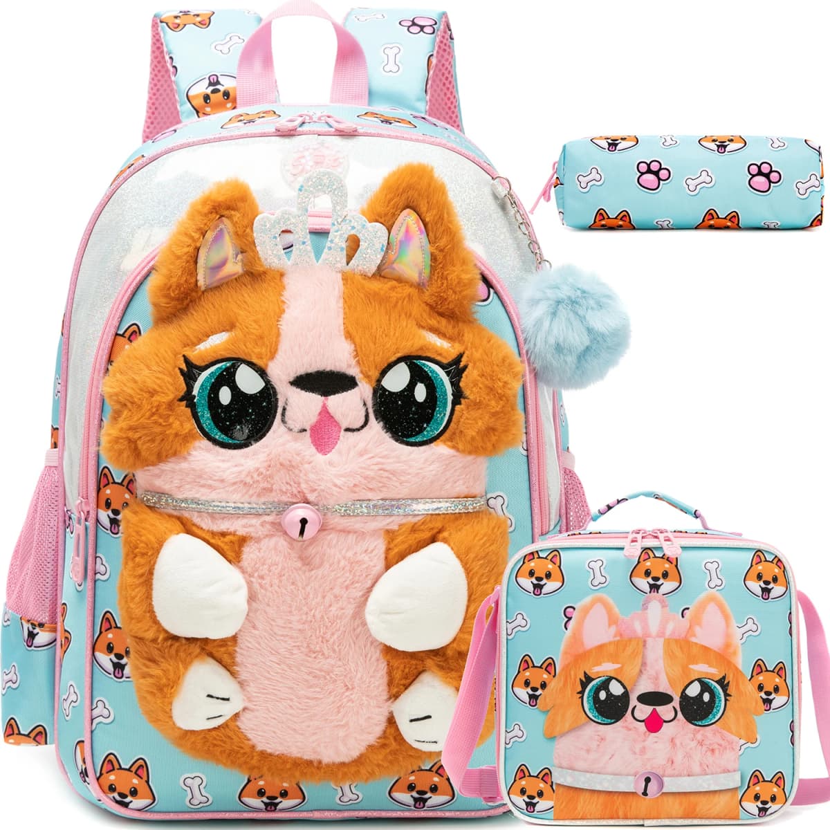 Meetbelify Kids Backpacks for Girls School Backpack with Lunch Bag Pencil Case for Elementary Student Ages 6 to 8