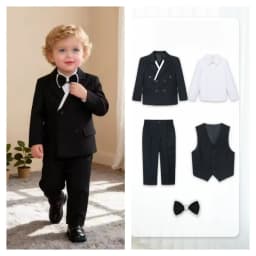 Little Kids White Jacket Vest Pants Bowtie Photography Suit Kids Birthday Wedding Dress Children Piano Host Performance Costume