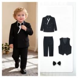 Little Kids White Jacket Vest Pants Bowtie Photography Suit Kids Birthday Wedding Dress Children Piano Host Performance Costume