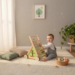 Wooden Baby Mobility Aid Anti-Tip Design Multifunctional Activity Pusher Wooden Push Toy Early Educational Young Child Gear