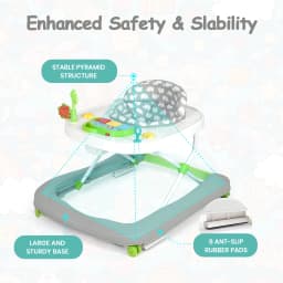 2 in 1 Foldable Baby Walker with Music and Lights, Height Adjustable, Converts to Baby Push Along Walker and Kids Feeding