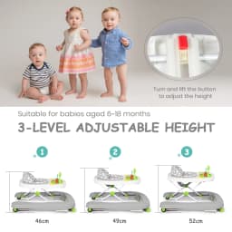 2 in 1 Foldable Baby Walker with Music and Lights, Height Adjustable, Converts to Baby Push Along Walker and Kids Feeding