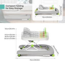 2 in 1 Foldable Baby Walker with Music and Lights, Height Adjustable, Converts to Baby Push Along Walker and Kids Feeding