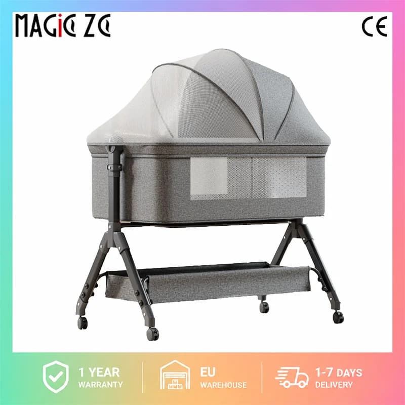 3-in-1 Baby Co-Sleeper Bassinet Bedside Crib for Co-Sleeping, with Removable Side Panel, Height Adjustable Newborn Sleeper, Breathable Mesh Infant Cot with Lockable Swivel Wheels, Anti-Reflux Tilt Cradle Mode