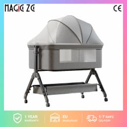 3-in-1 Baby Co-Sleeper Bassinet Bedside Crib for Co-Sleeping, with Removable Side Panel, Height Adjustable Newborn Sleeper, Breathable Mesh Infant Cot with Lockable Swivel Wheels, Anti-Reflux Tilt Cradle Mode