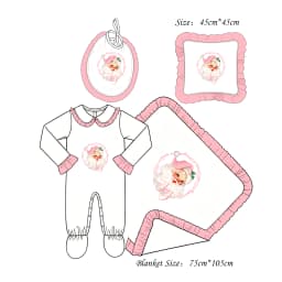 Cautom Baby Pink Vintage Santa Christmas Babygrow Ruffle Footed Romper Swaddle Blanket Pillow Bib X‑mas Outfit