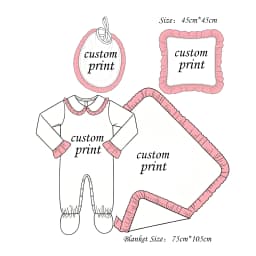 Cautom Baby Pink Vintage Santa Christmas Babygrow Ruffle Footed Romper Swaddle Blanket Pillow Bib X‑mas Outfit